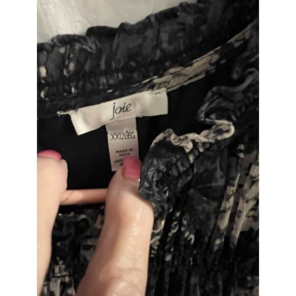 Joie Thelen Mini Silky Swing Dress Blue Floral Sz Xxl Ruffle Neck Feminine Boho - Picture 4 of 7